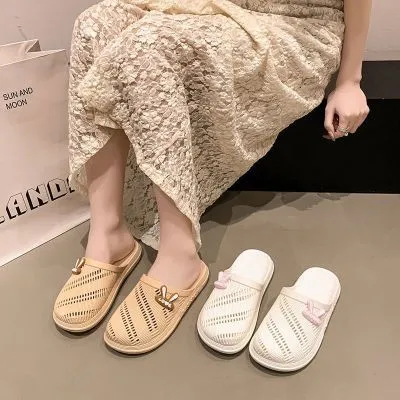 女交叉带拖鞋包头拖通用软底情侣包头半拖韩版透气凉鞋网红时尚