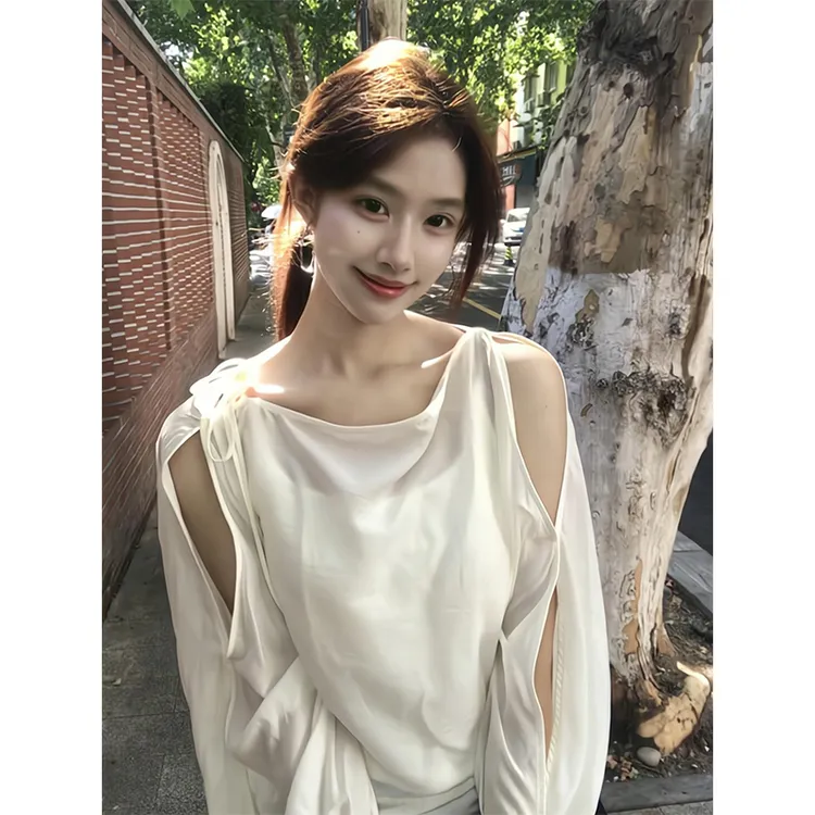 2025新款女士夏季韩系纯欲辣妹设计感长袖绑带衬衫高腰显瘦短裤