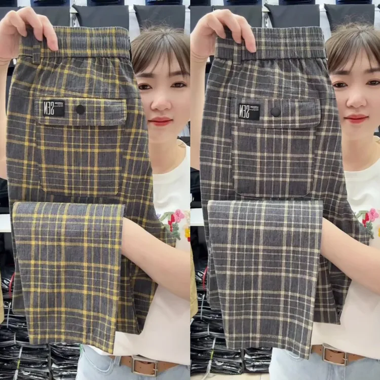 2025春夏薄款格子休闲裤男时尚百搭微宽松直筒裤商务休闲弹力长裤