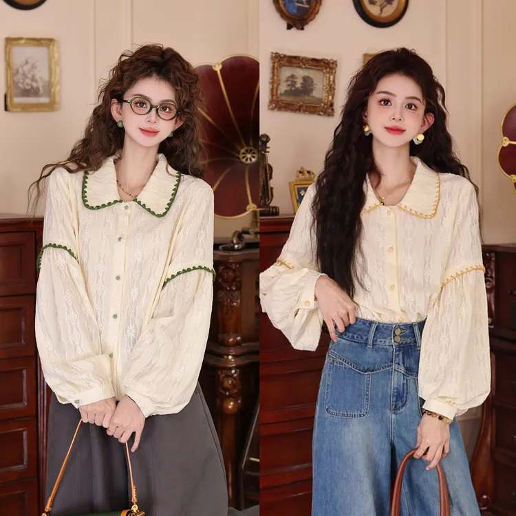 陈大器【秋野雏菊】港风复古肌理感长袖秋季宽松百搭衬衫JE0708112