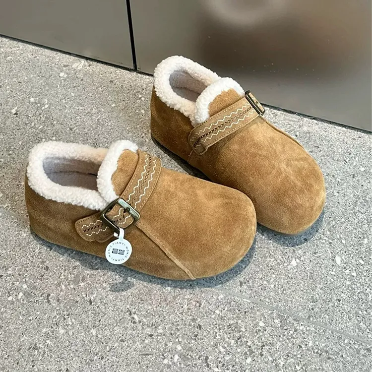 小个子勃肯雪地靴女2025冬季新懒人一脚蹬毛毛鞋休闲加绒保暖棉鞋