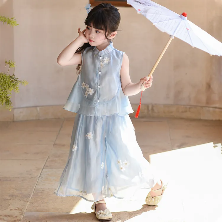 A2767女童夏装无袖套装2025新款夏季儿童新中式唐装国风衣服夏款