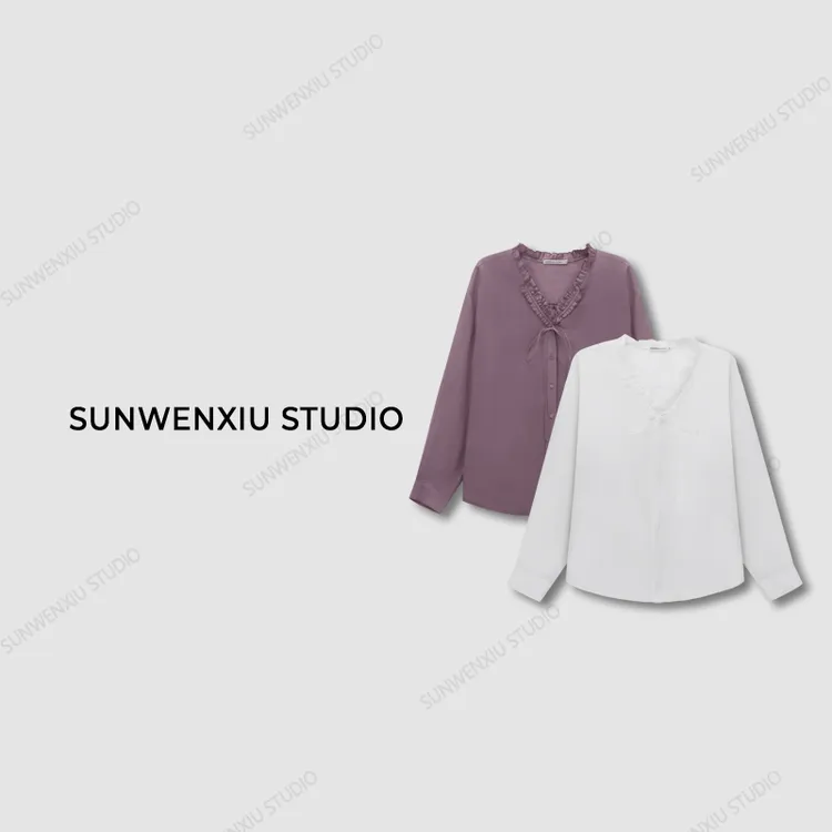 swx studio2店 “风铃“天丝亚麻肌理感防晒系带设计感衬衫