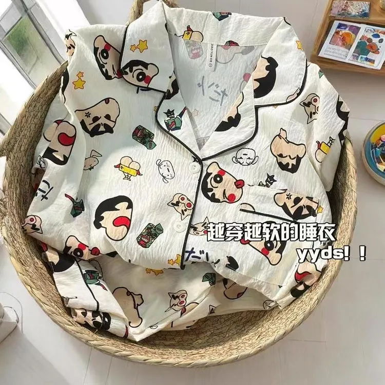 短袖云朵棉三件套小新2025新款卡通睡衣女夏季大码胖mm家居服套装