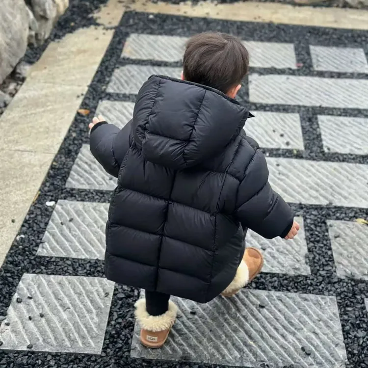 儿童羽绒服男童冬装2025新款加厚连帽外套女宝宝保暖中长款上衣潮