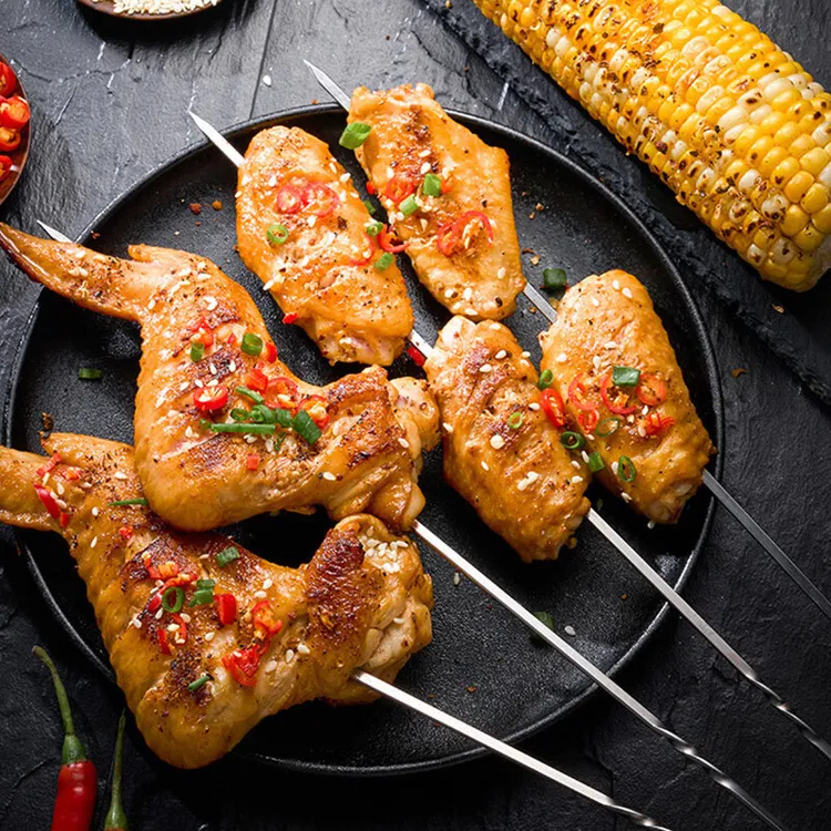 星坊 加厚加宽不锈钢烧烤签扁签圆签羊肉串签子户外烤肉用品