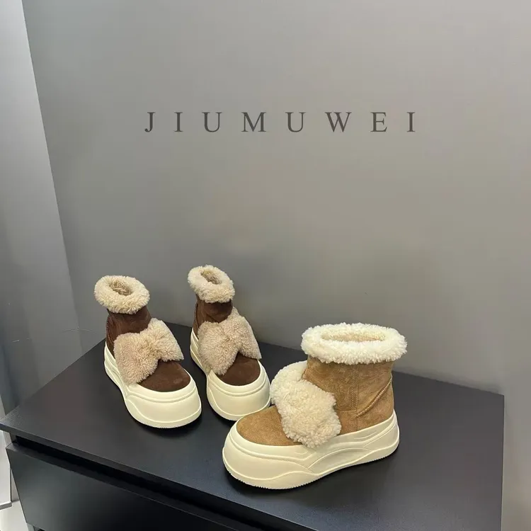 JIUMUWEI   冬季松糕底蝴蝶结毛口休闲短靴  5199 8928-73