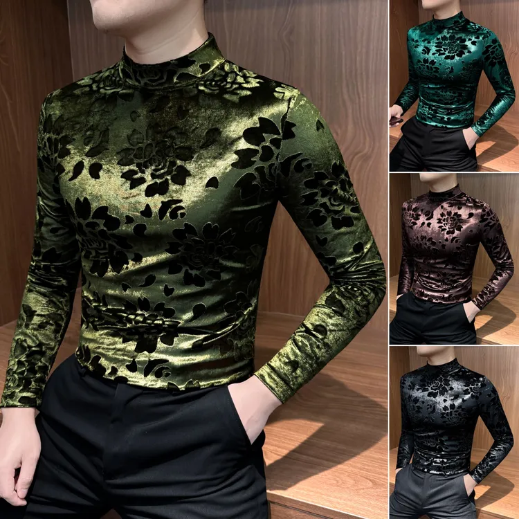 丝绒长袖打底衫男款爆款2025新款痞帅网红炸街款精致保暖打底衫男