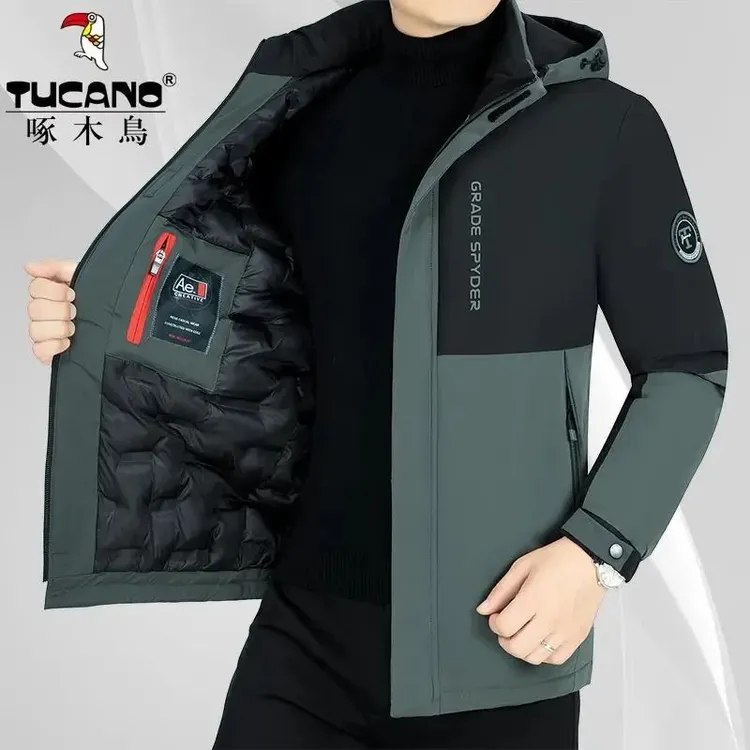 TUCANO/啄木鳥秋冬季男士可脱卸帽拼接棉衣男中青年秋冬保暖外套