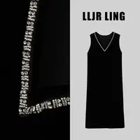 【向姐】L252768M轻奢气质宽松显瘦V领真丝丝绒连衣裙女