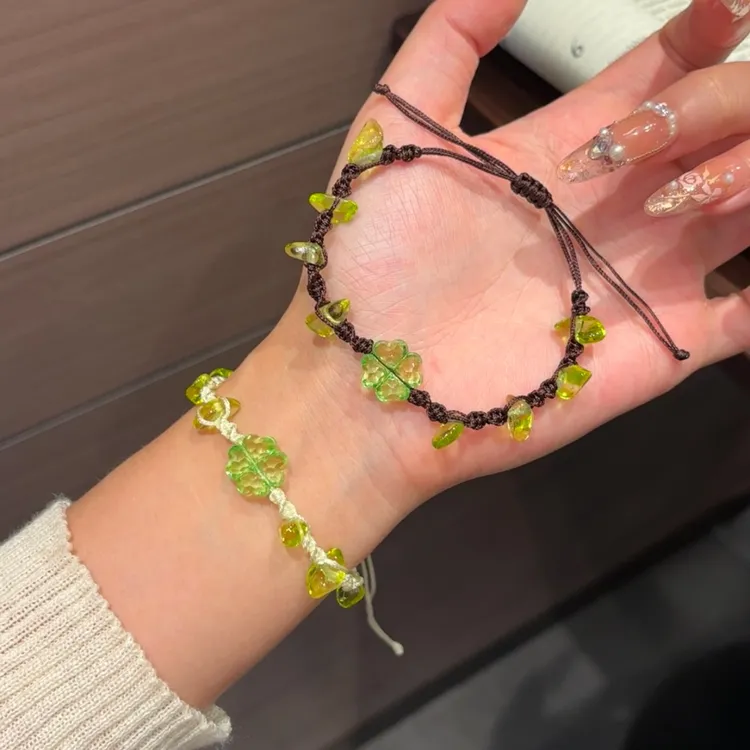 非金属布艺手链 小清新幸运四叶草手链编织小众ins风情侣闺蜜手绳