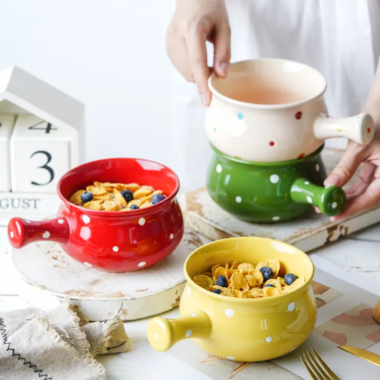 ezicok波点手柄碗釉下彩540ml