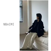 双色大衣 高品高支绵羊毛+山羊绒冬季翻领黑色双面呢大衣保暖外套