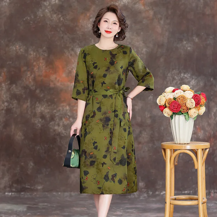 大品牌香云纱连衣裙女2025新款商场同款宽松大码桑蚕丝真丝A字裙