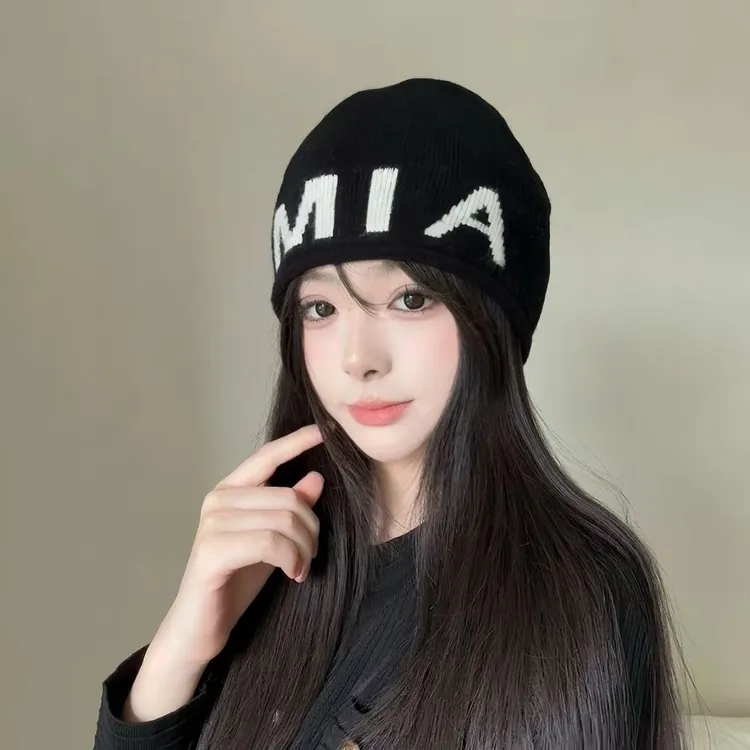 韩版网红字母小头围辣妹风宽松堆堆帽女早秋新款冷帽加厚帽子素颜