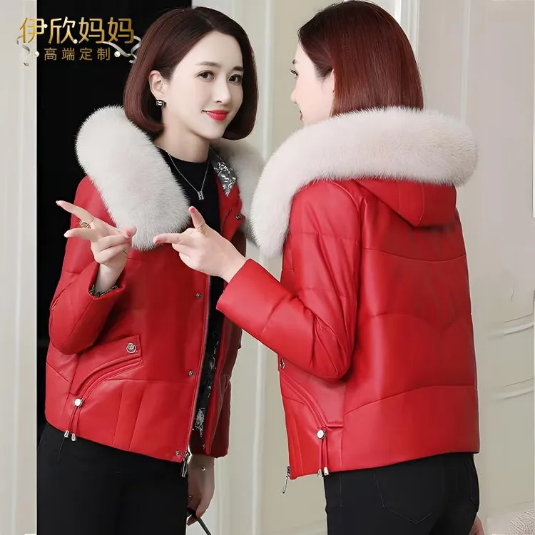 海宁皮羽绒棉服女短款2025新款冬季女款加厚连帽狐狸毛小个子外套