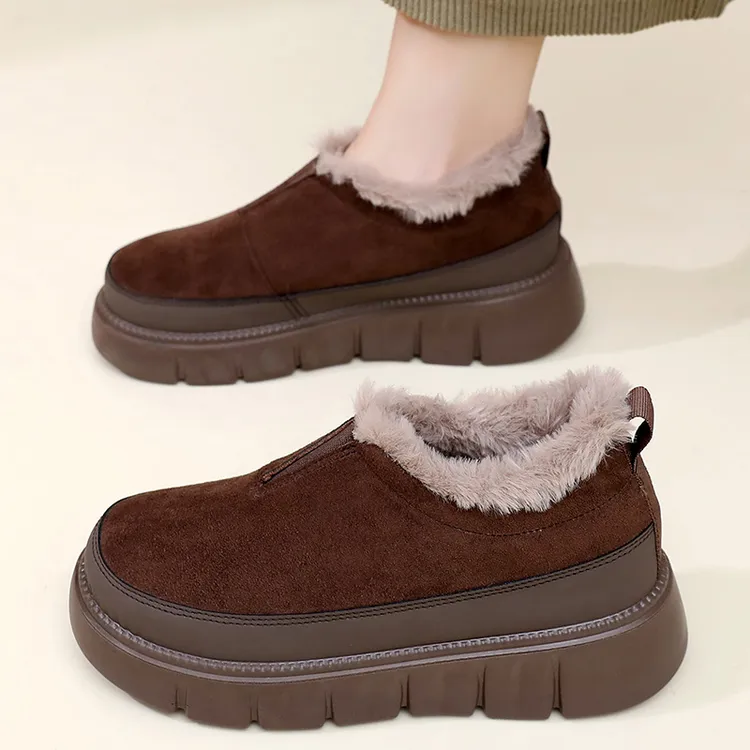 2025冬季厚底博肯鞋女加绒加厚保暖雪地靴一脚蹬软底舒适毛毛棉鞋