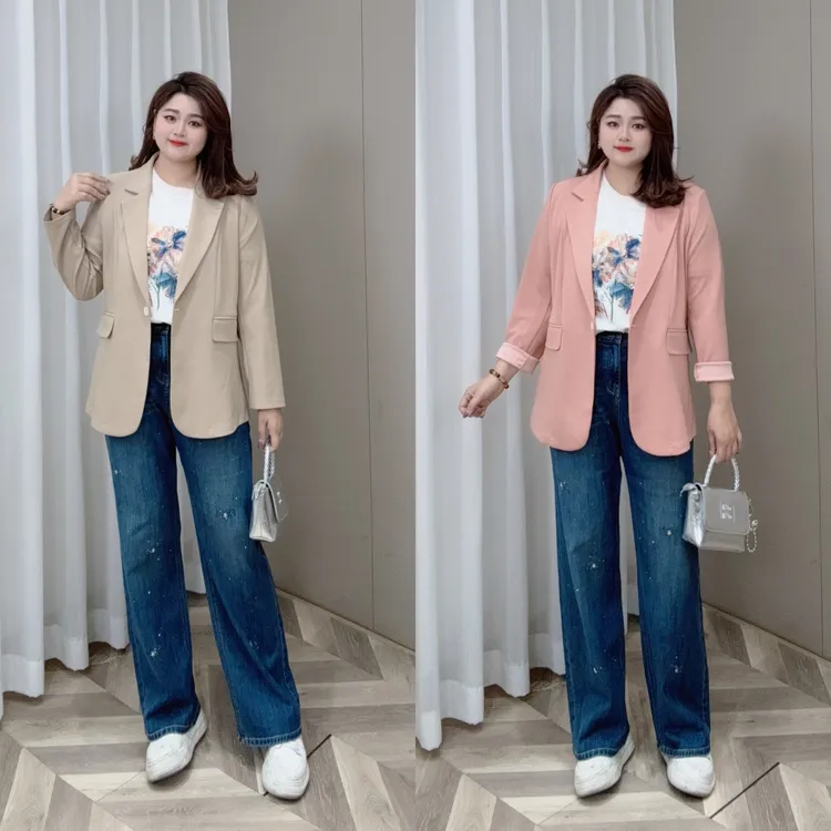 PWD32725【现货仅外套】2025百搭气质显瘦轻薄款大码西装【衣长72】