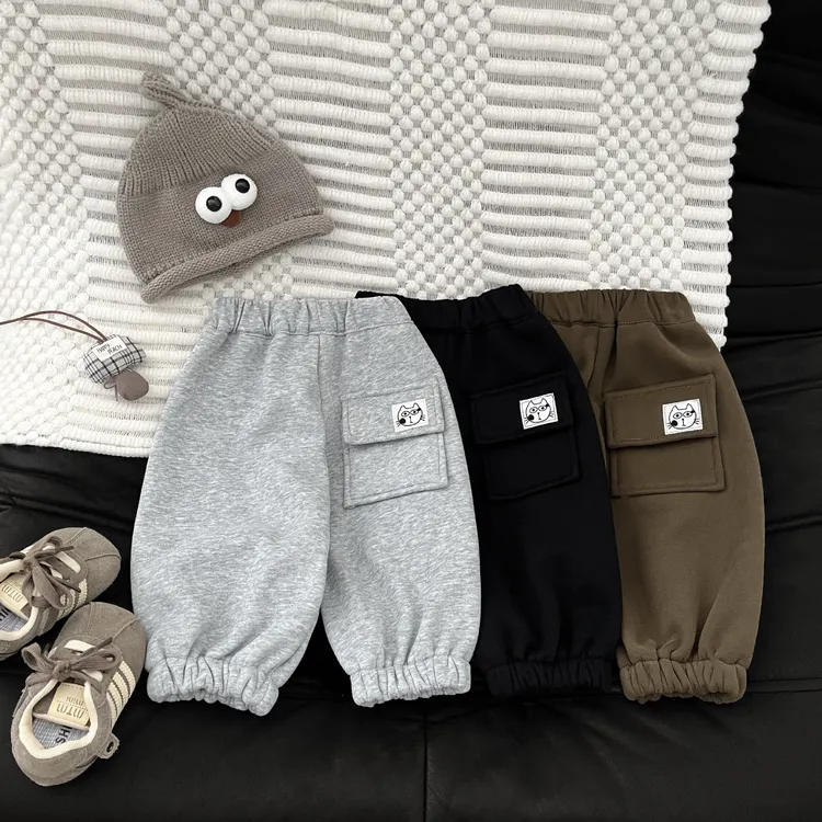 宝宝秋冬季一体绒卫裤2025新款韩系男女童洋气加厚保暖束脚裤长裤