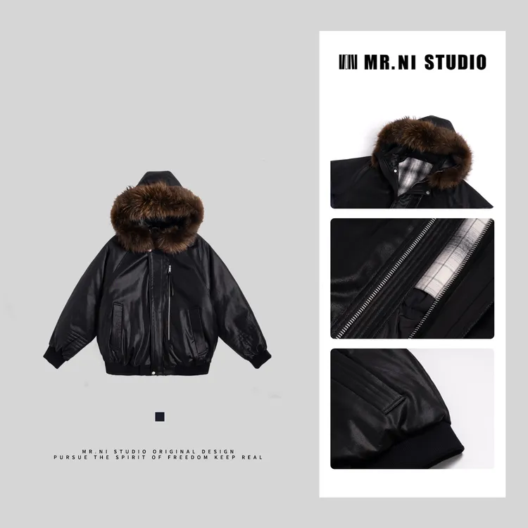 MR.NI/倪先生「王冠之礼」重磅大貉子毛领可拆卸曜黑科技涂层羽绒服