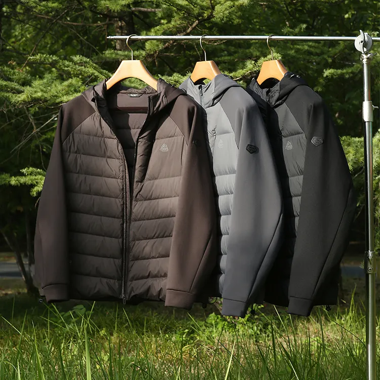 combo/康博城市轻户外防风拼接连帽鹅绒服冬季男士轻薄运动羽绒服