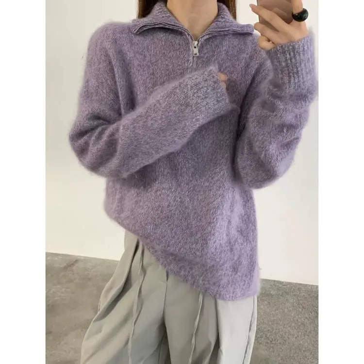 /花纱半拉链/~羊毛羊绒【衣长62 胸围118】拉毛拉绒毛衣 2252-021