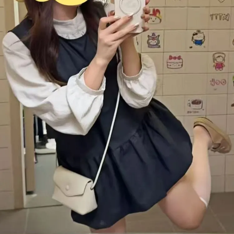 背心花苞连衣裙衬衫女胖mm2025早秋新款显瘦宽松大码女装99572