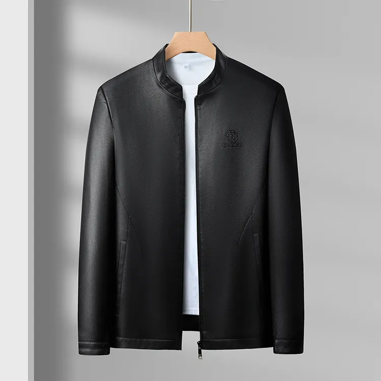 2025秋冬高档男装皮衣绵羊皮外套男士立领纯色真皮皮夹克休闲百搭