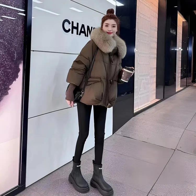 2025新款冬季显瘦大毛领羽绒服女短款时尚洋气小个子加厚保暖外套