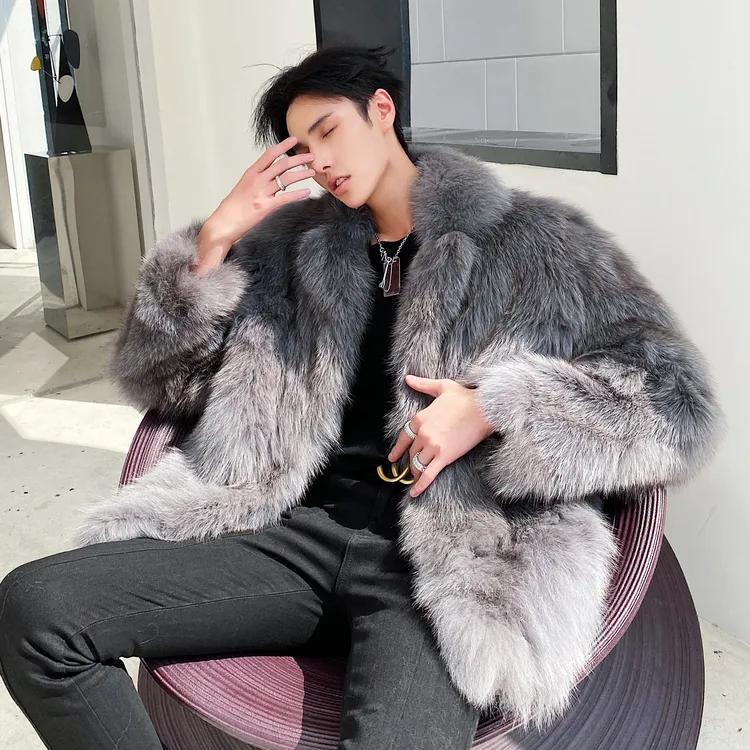 狐狸毛真皮皮衣男生西装皮草毛毛外套男款真毛皮毛一体大衣冬季