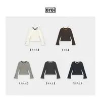 Barbie Siyu【北极星】03393冬季磨毛圆领拼色微喇袖纽扣拼接打底