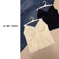 A130蕾丝美背吊带文胸一体内搭早秋性感带胸垫背心女打底上衣