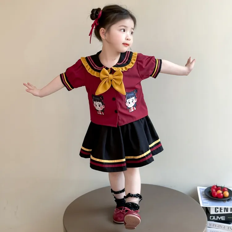 哪吒服装女童夏装jk套装2025新款儿童学院风裙子洋气宝宝夏季衣服
