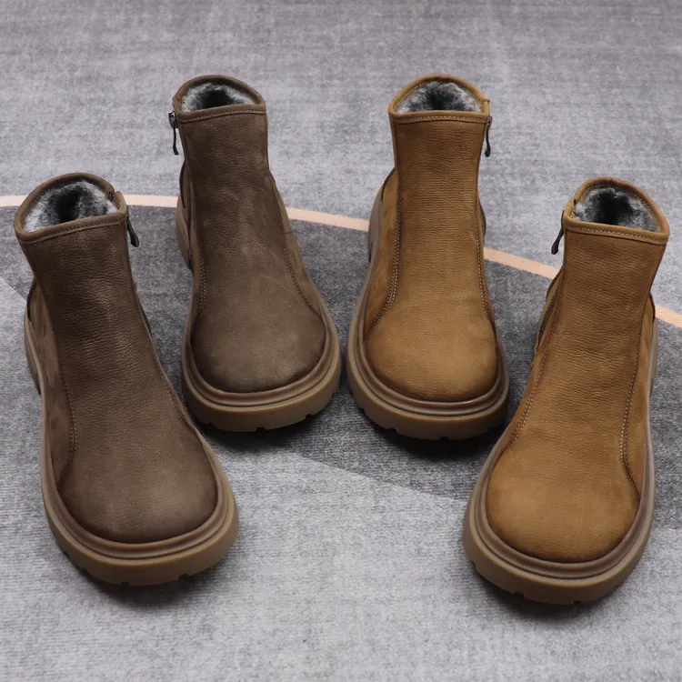 2025男士中帮靴子真皮头层牛皮加棉保暖马丁靴复古风软皮软底短靴