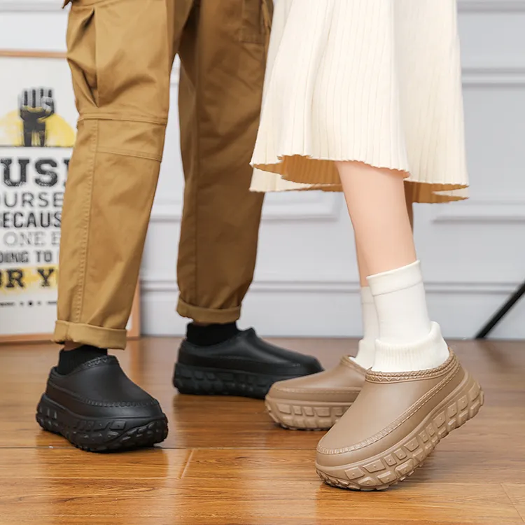 酷路直2025冬新款高帮百搭踩屎感厚度拖鞋加绒保暖情侣软棉拖鞋