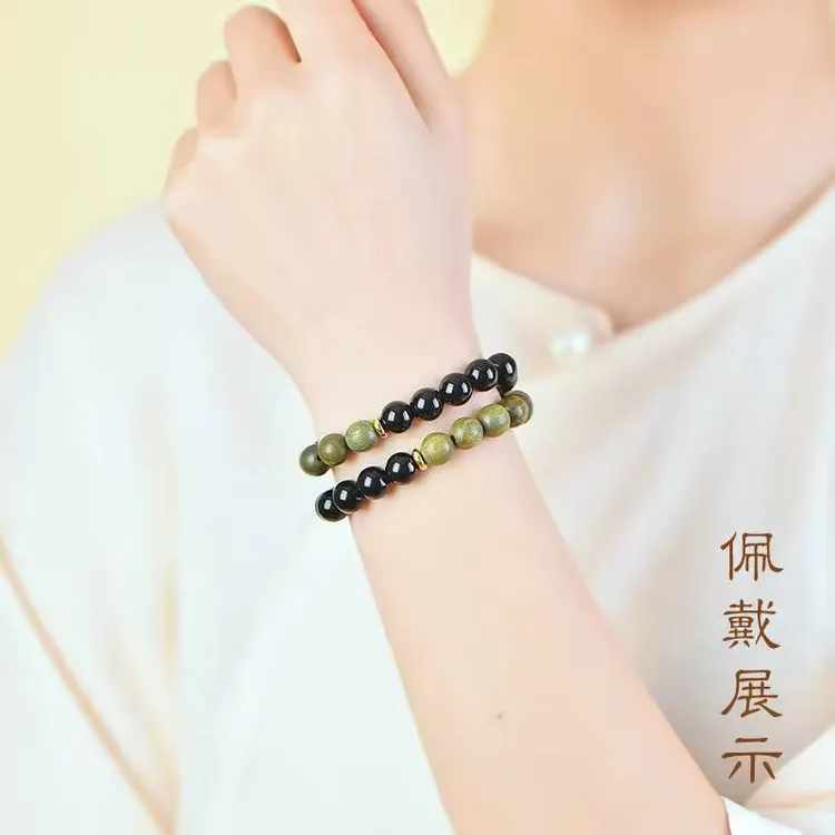 黑檀木绿檀木手串五行缺补木水双圈手串叠戴小众女中式国风加原创