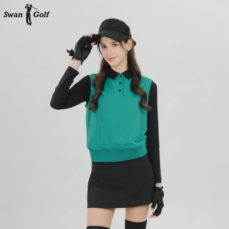 【遮肉显瘦】高尔夫女士夏季长袖假两件速干透气运动球服显瘦户外