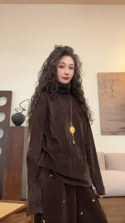 museguhui/木色古汇2448#丝绒网衫高领打底衫休闲百搭复古秋冬