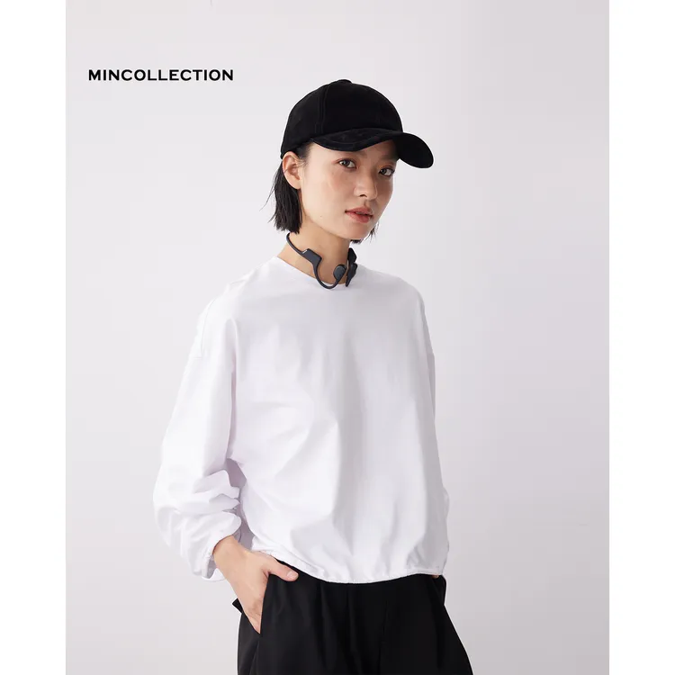 DE Mincollection扭扭白T/下摆鱼骨塑形简约休闲长袖上衣55475