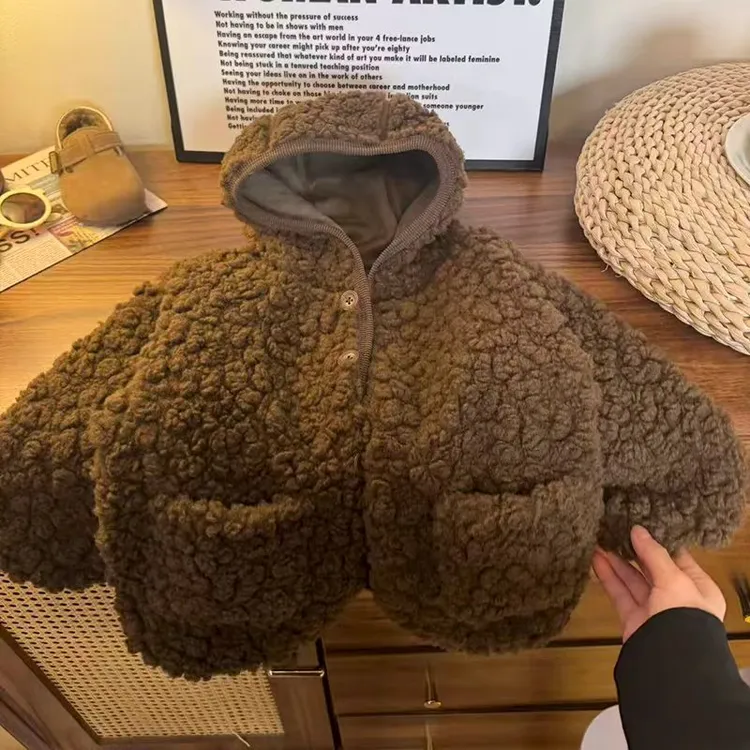 儿童保暖上衣男女宝宝休闲风外套连帽厚款冬季加厚纯色外穿上衣