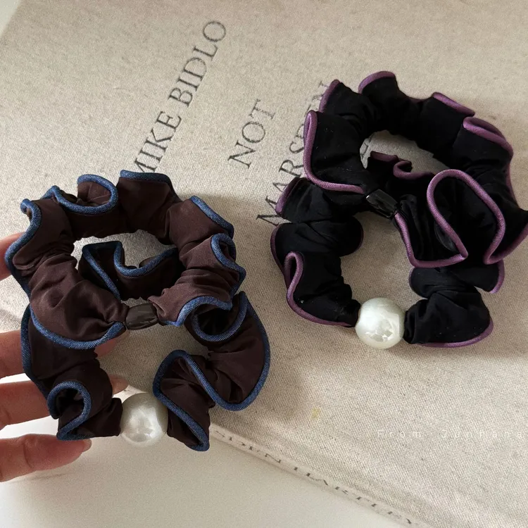 狂欢季消费券韩系拼色木耳边小肠发圈花边头绳扎马尾珍珠发饰皮筋