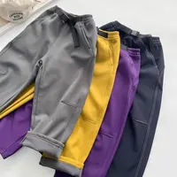 肉肉家-【明线百搭防风裤】儿童加厚奥绒可调节腰带休闲裤弯刀裤