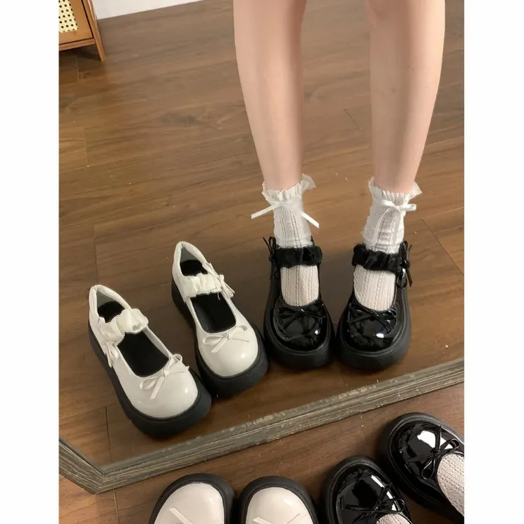 甜酷蝴蝶结小皮鞋女2025新款春季日系jk厚底浅口英伦风玛丽珍单鞋