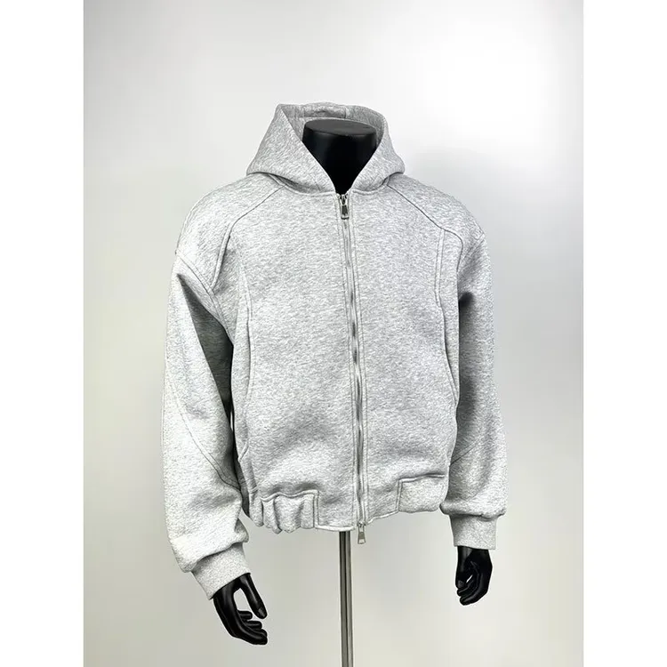 美式重磅廓形连帽卫衣加绒男女冬季高街加厚宽松保暖拉链开衫外套