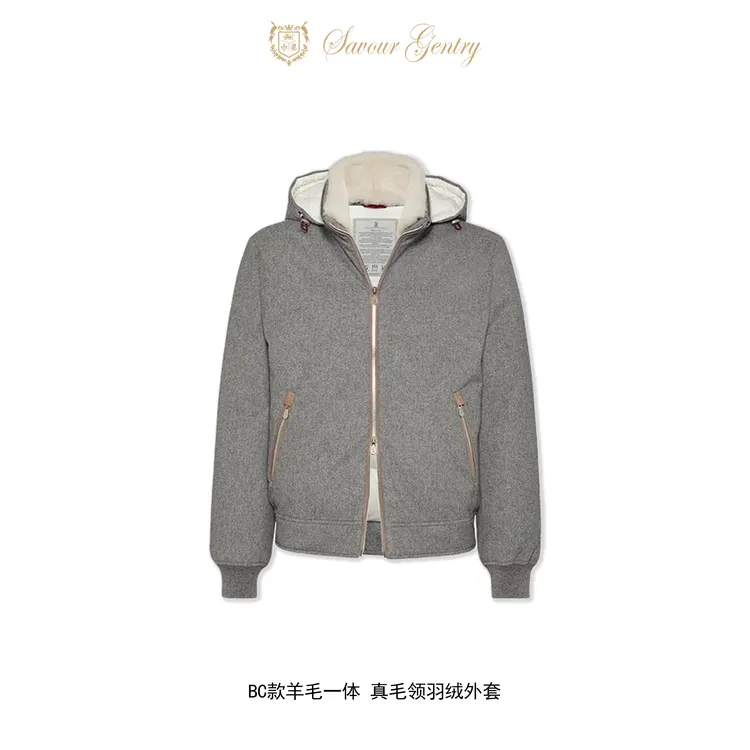 【B*C官网49900款】90白鹅绒羊毛博拉绒-羊皮毛一体立领厚款羽绒服