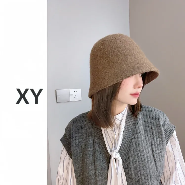 韩系复古秋冬保暖百搭网红ins风纯色水桶帽素颜显脸小盆帽