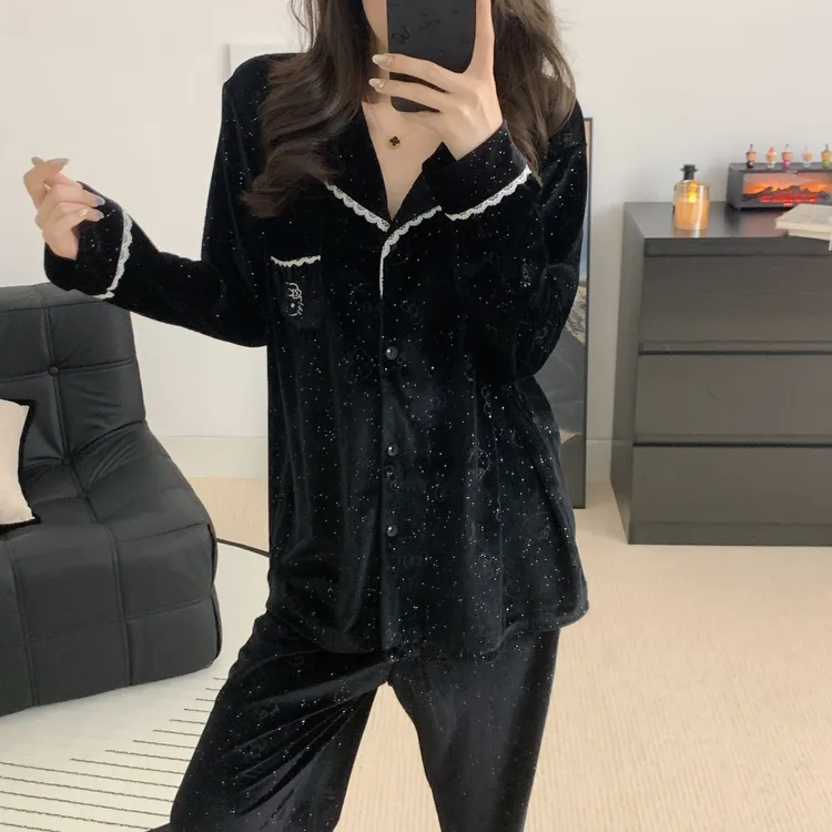 韩系星空kitty金钻绒睡衣女套装春秋气质温柔高级丝绒家居服外穿
