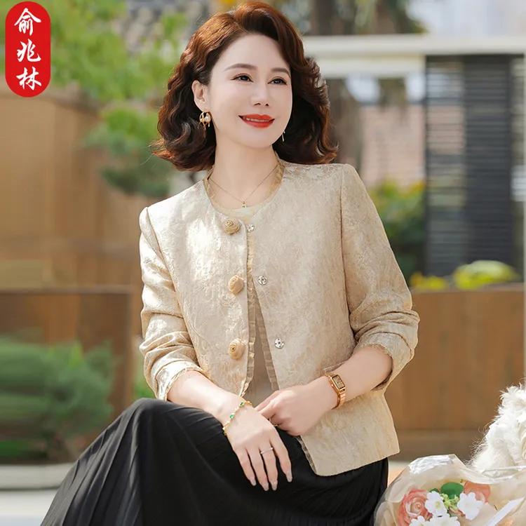 俞兆林新中式妈妈上衣新款中老年春秋洋气短外套中年女士国风夹克