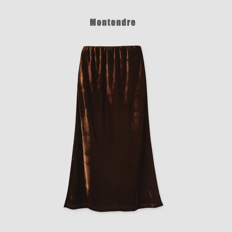 【Montendre】 秋冬新款 I 丝绒亮面光泽感优雅A字半身裙鱼尾裙女士