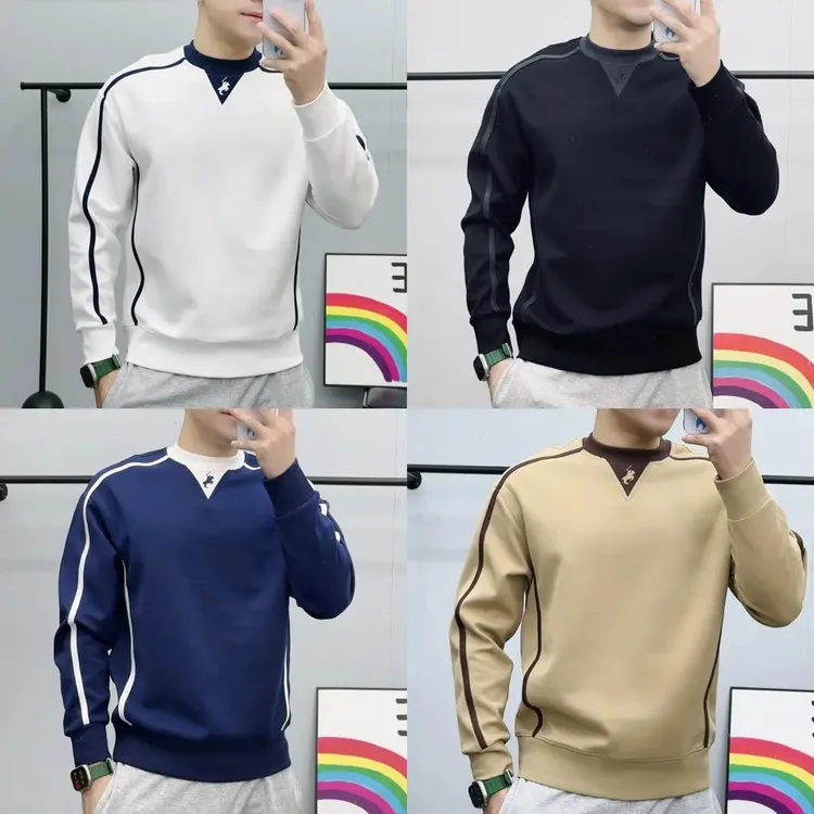 长袖秋季拼色图案卫衣修身型套头款拼接休闲男士新款时尚百搭男装